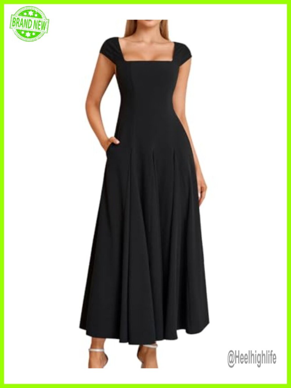 Corset Midi Dress Cap Sleeve Square Neck Lace Up Back Formal Wedding Guest